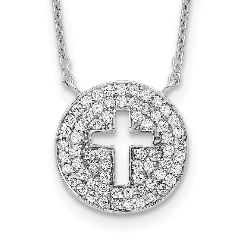 Ladies romantic necklaces-Sterling Silver Cubic Zirconia 18-inch Cross Necklace