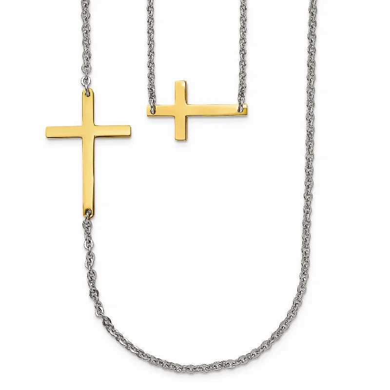 Ladies pendant necklaces-Stainless Steel Double Sideways Cross Layered Necklace