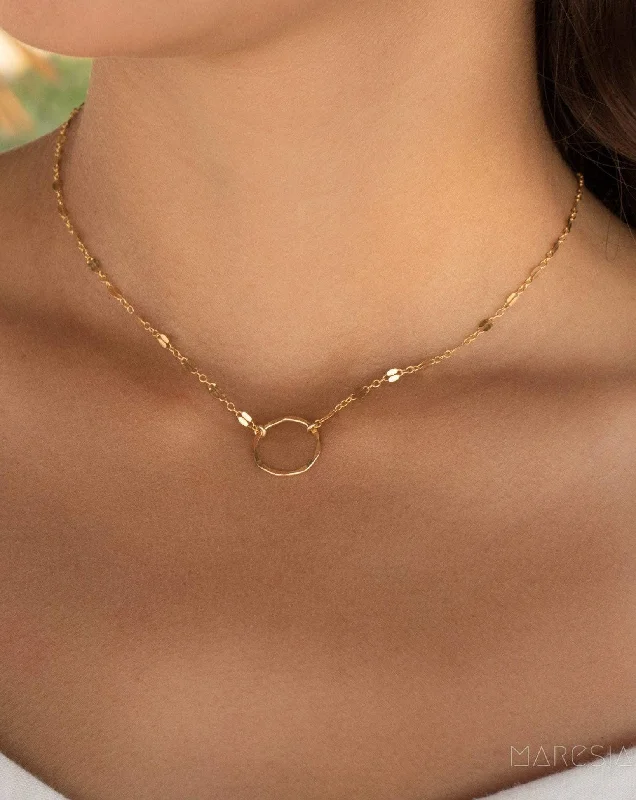 Ladies chain link necklaces-Circle Necklace Choker ~14k Gold Filled or Sterling Silver ~ MN007