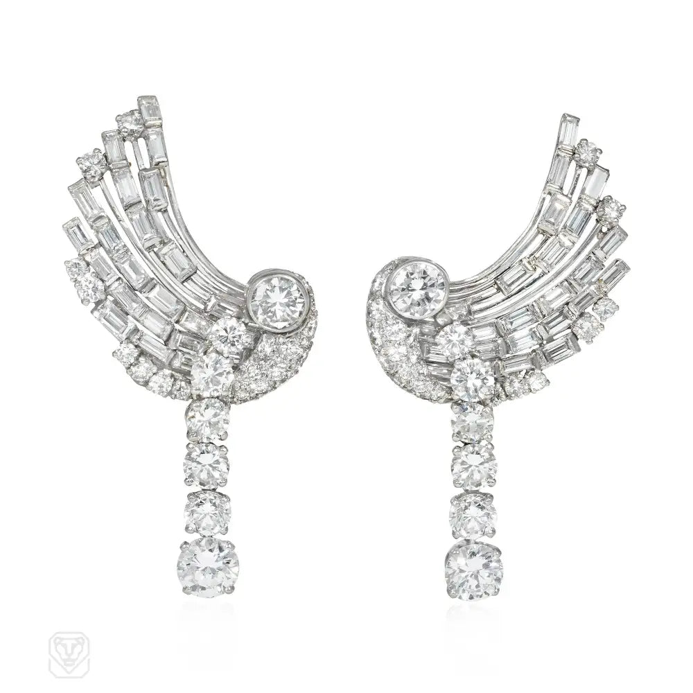 Ladies zirconia earrings-Retro diamond wing earrings with removable pendants