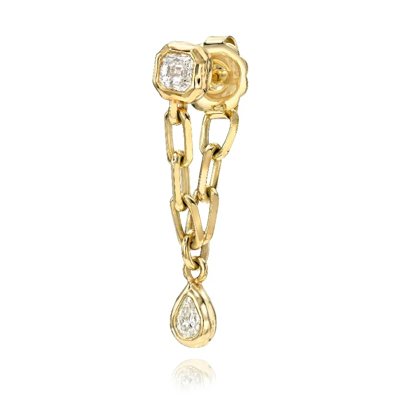 Ladies wedding earrings-Asscher Diamond River and Pear Diamond Drop Chain Earring