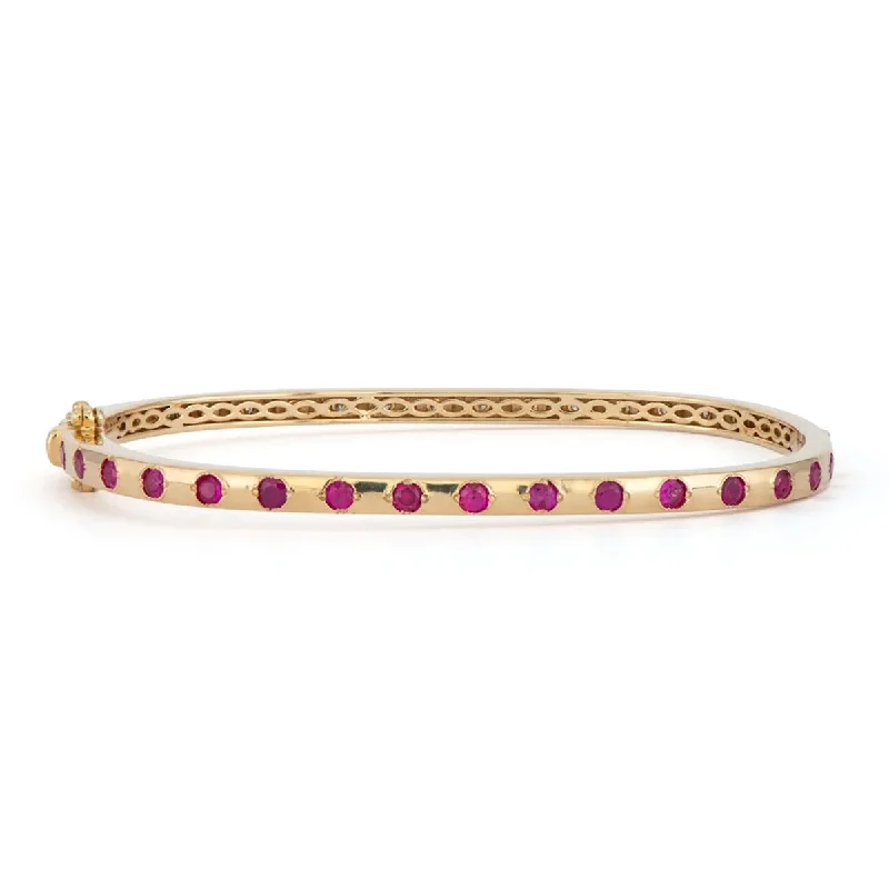 Ladies modern bracelets-Sparkling Sea Ruby and Diamond Rectangular Bangle