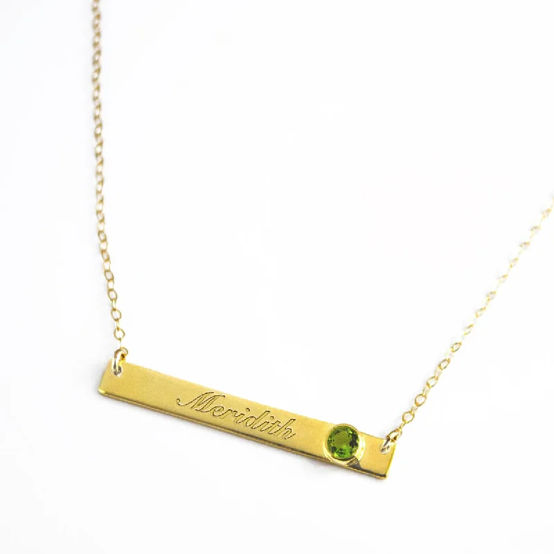 Ladies fine jewelry necklaces-August Custom Bar Necklace with Bezel Birthstone