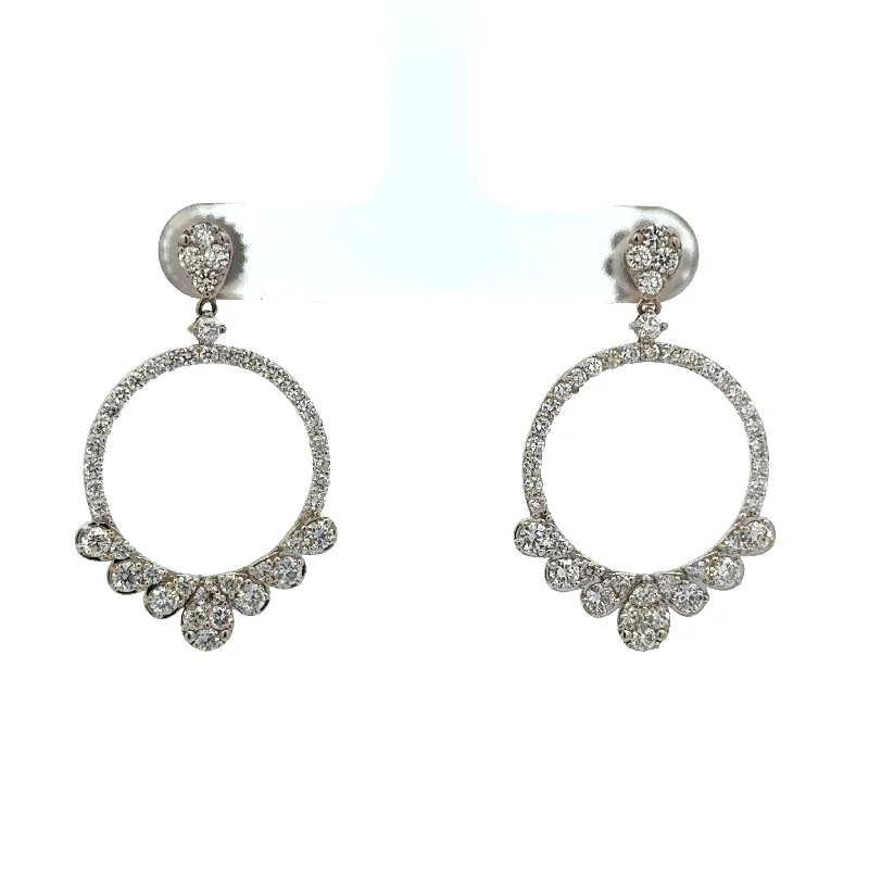 Ladies antique earrings-Circular Diamond Earrings in White Gold