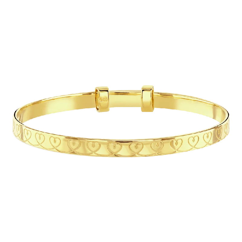 Ladies engraved bangles with name-Little Star Jewellery Amari Gold Hearts Bangle