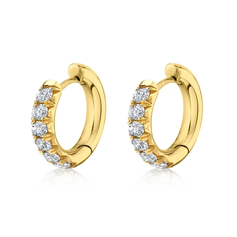 Ladies custom designed earrings-Medium French Pavé Diamond Hoops