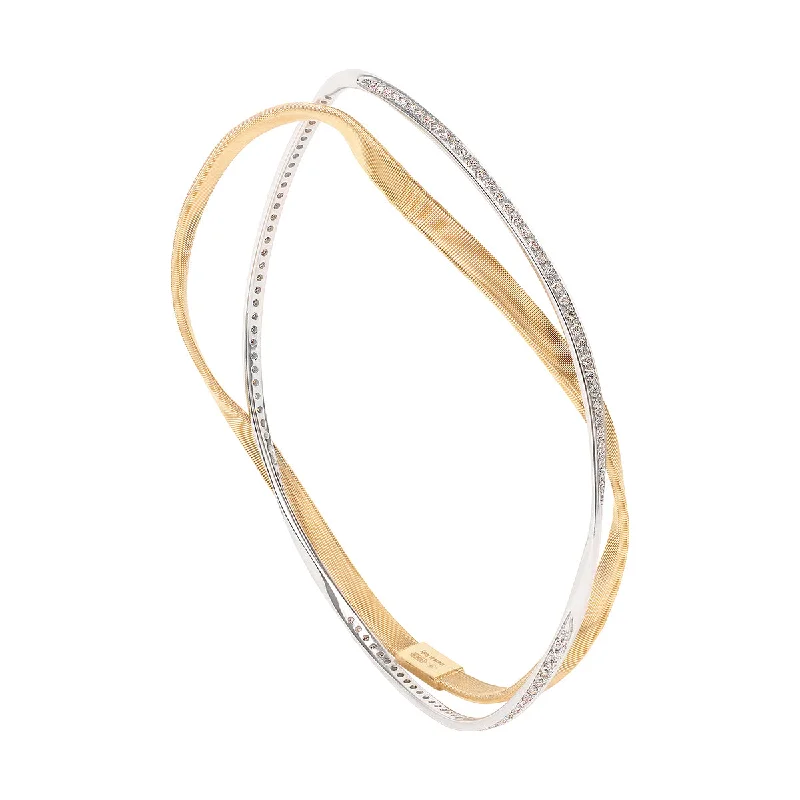 Ladies gold tennis bracelets-18K Yellow and White Gold Marrakech Diamond Bangle Set