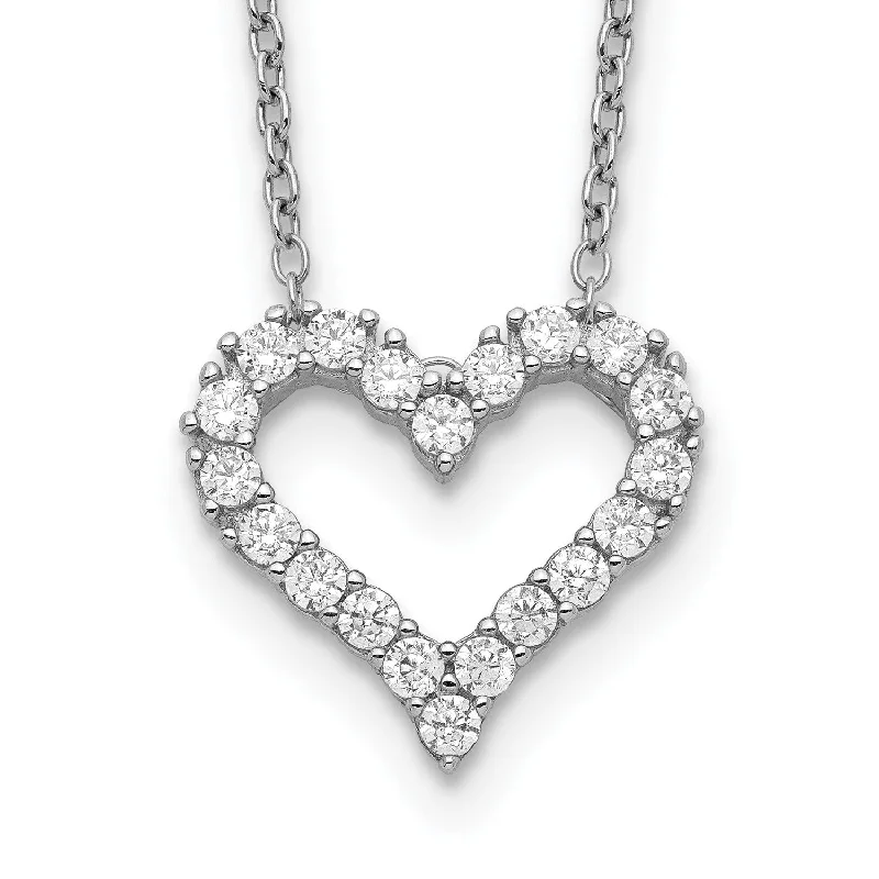 Ladies multi-layered necklaces-Sterling Silver Cubic Zirconia 18-inch Heart Necklace