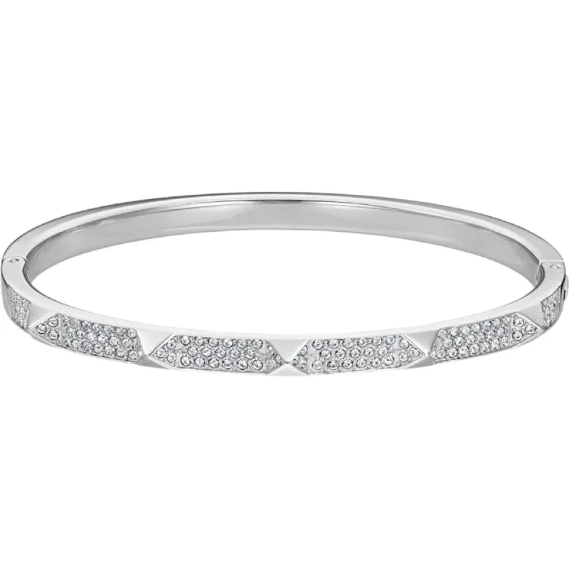 Ladies custom bangle bracelets-Swarovski Women's Bangle - Tactic Rhodium-Plated Steel with White Crystals | 5511390