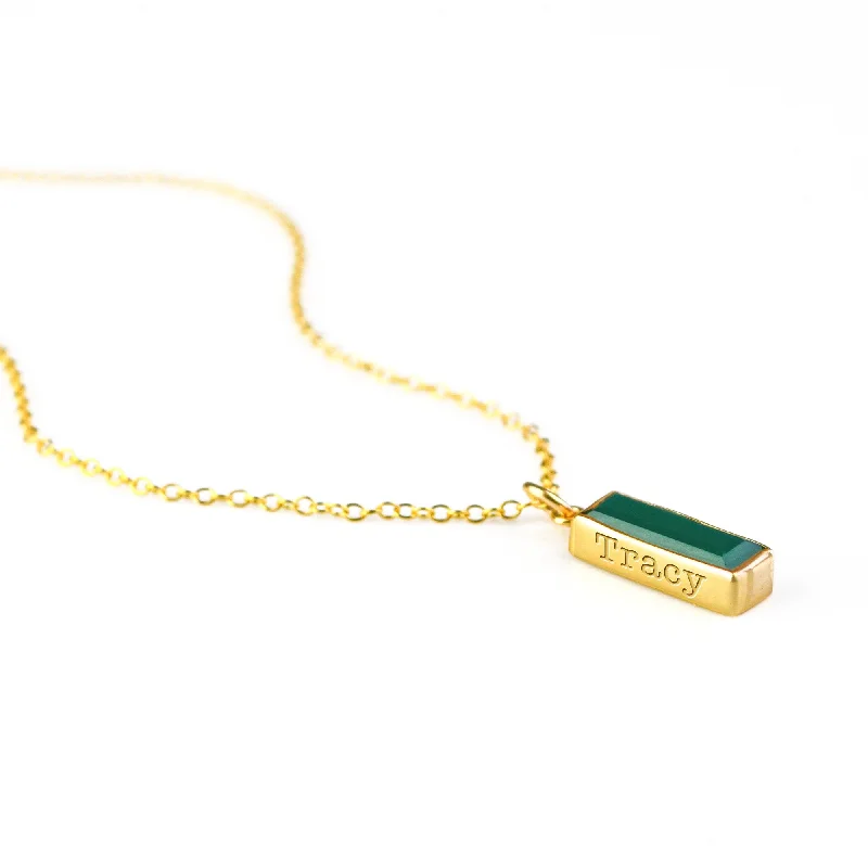 Ladies geometric necklaces-Green Onyx Vertical Bar Necklace : May Birthstone : Adira Series