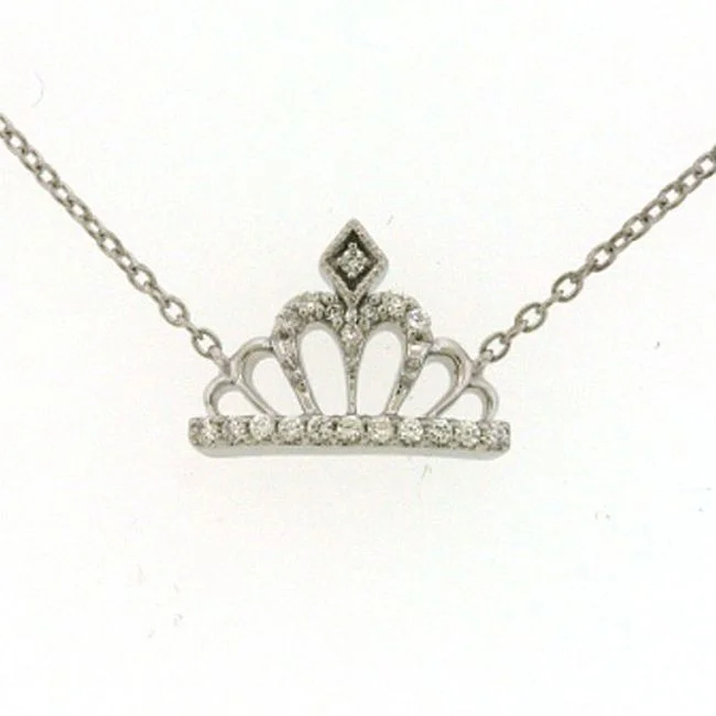 Ladies statement chain necklaces-1/10 CTW Diamond Tiara Crown Necklace in Sterling Silver