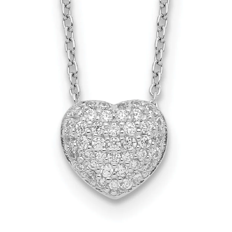 Ladies gemstone pendant necklaces-Sterling Silver Cubic Zirconia 15.5-inch Heart Necklace