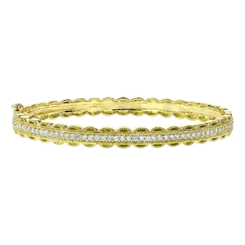 Ladies sterling silver bangles-Scalloped Edge Diamond Bangle