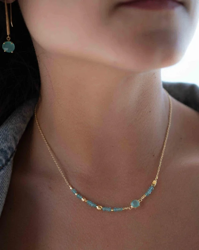 Ladies minimalist gold necklaces-Aqua chalcedony ~ Necklace ~ Gold Plated 18k ~ Choker ~ MN108