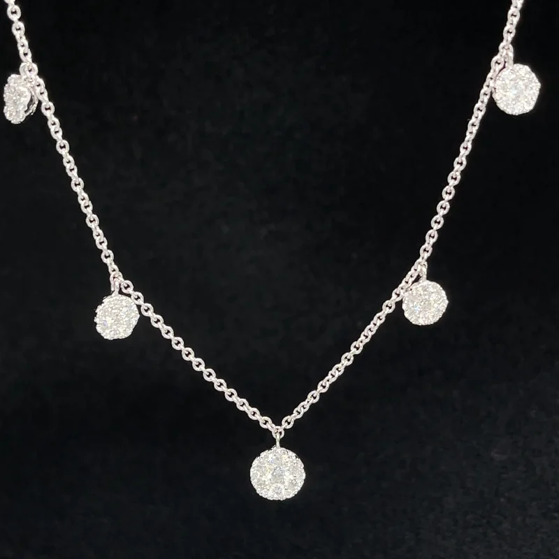 Ladies chain link necklaces-Diamond Eternity Halo Station Necklace in 18k White Gold - (#45-HLDIA000507)