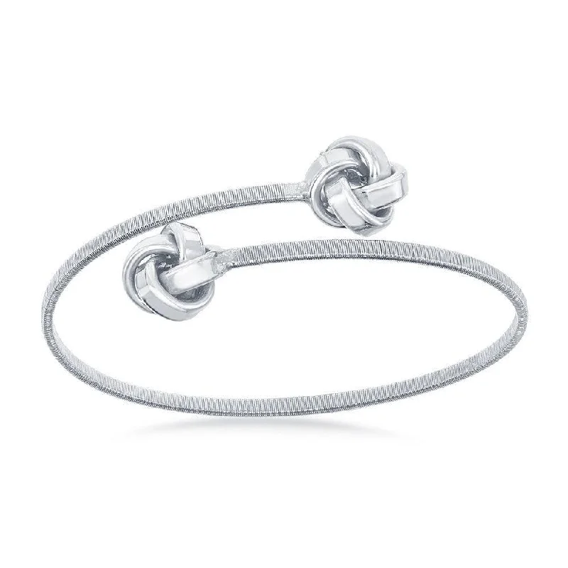 Ladies engraved bangles with name-Sterling Silver Love Knot Wire Bangle