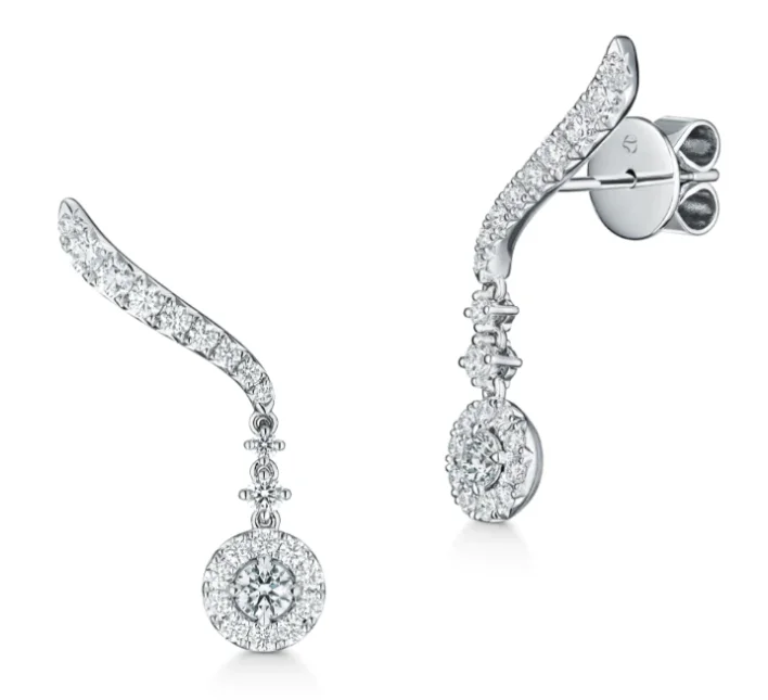 Ladies big hoop earrings-Hearts On Fire Vela Diamond Drop Earrings in 18k White Gold