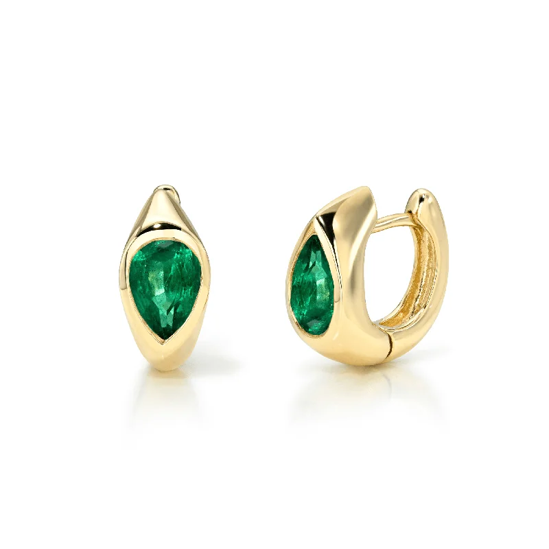 Ladies chic earrings-Emerald Reverse Pear Huggies