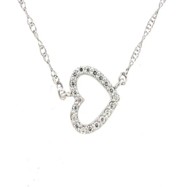 Ladies boho necklaces-1/10 CTW Diamond Heart Sideway Necklace in Sterling Silver