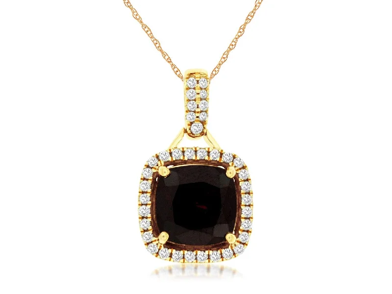 Ladies diamond necklaces-14K Yellow Gold Garnet & Diamond Necklace