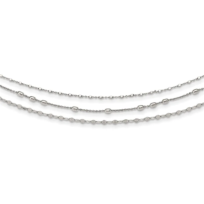 Ladies pearl and diamond necklaces-Sterling Silver 17.5-inch Multi-Layer Beaded Necklace