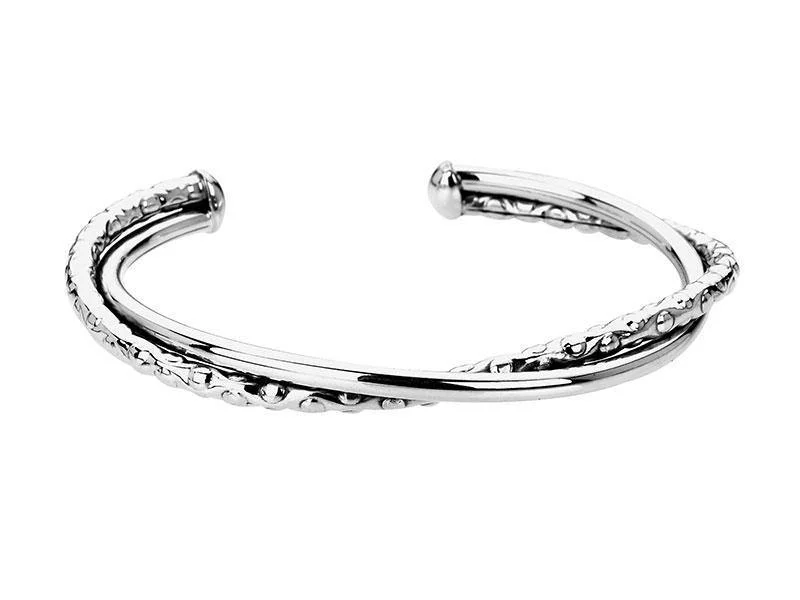 Ladies trendy bangles-Slim Twist Cuff Bangle in Sterling Silver