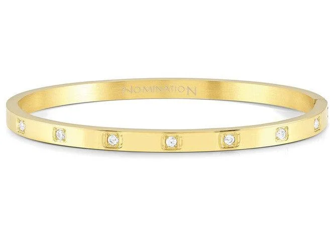 Ladies chunky bracelets-Nomination Gold Cubic Zirconia Squares Bangle