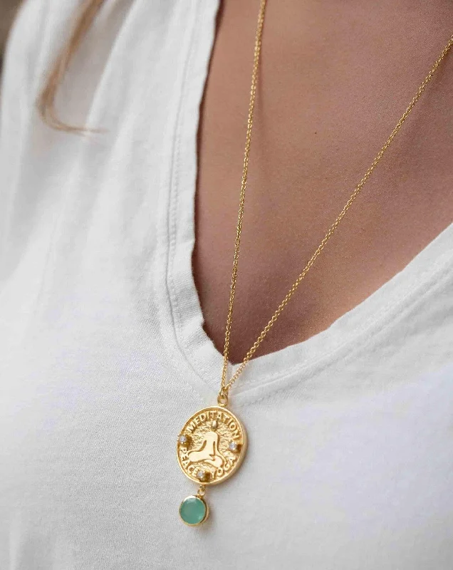 Ladies diamond pendant necklaces-Labradorite, Moonstone or Aqua Chalcedony ~ Meditation Peace Yoga Necklace ~ Gold plated 18k ~ Cubic zirconia ~ MN119