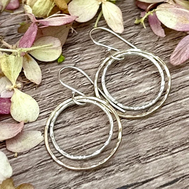 Ladies drop gold earrings-Silver in Gold Circle Earrings