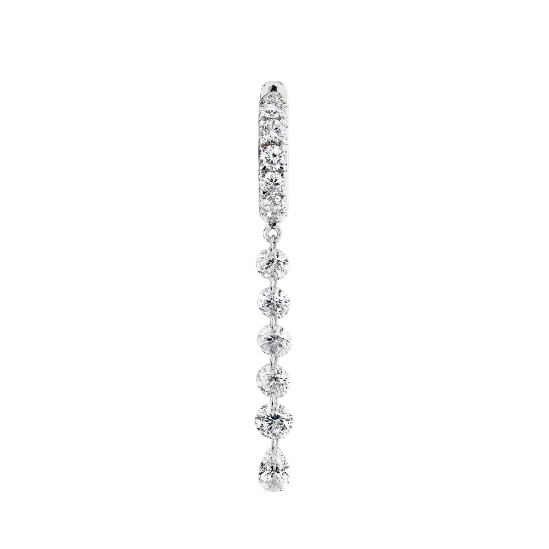 Ladies oval earrings-Medium Pierced Diamond Dangle Hoops | Ready to Ship