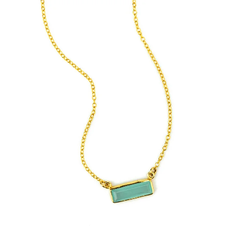 Ladies custom necklaces-Aqua Chalcedony Bar Necklace : March Birthstone : Adira Series