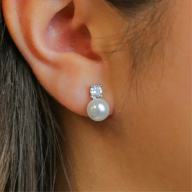 Ladies luxurious diamond earrings-SERENADE - Pearl, CZ & Sterling Silver Earrings