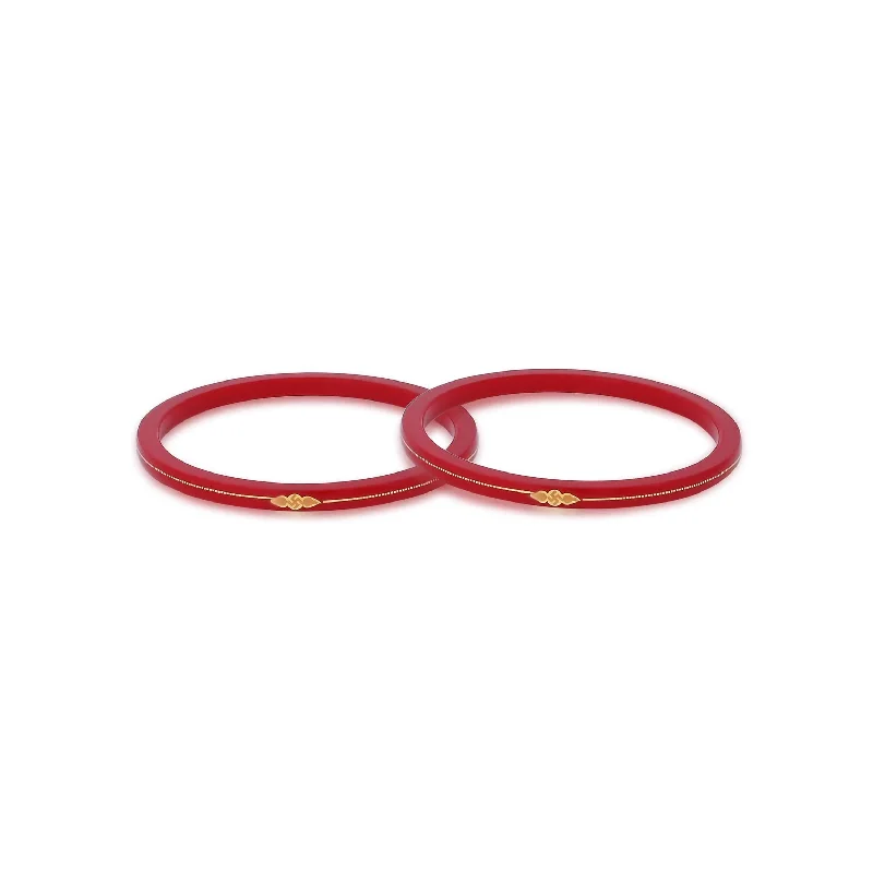 Ladies pearl bangles-Gold Red Small Swastika Design Bangle