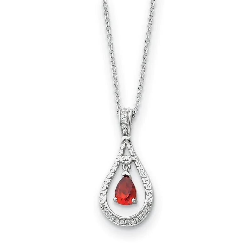 Ladies ruby necklaces-Sterling Silver Jan. CZ Stone Never Forget Tear 18in Birthstone Necklace