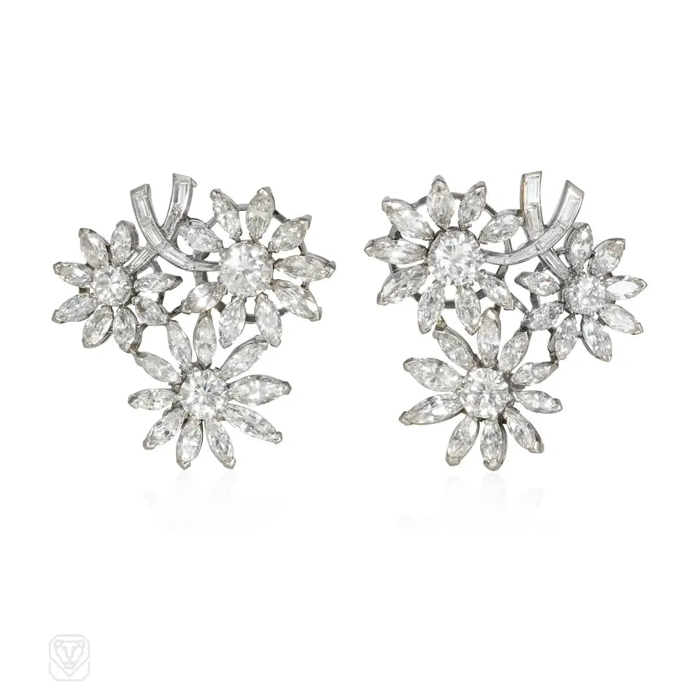 Ladies designer earrings-Retro diamond flower bouquet earrings