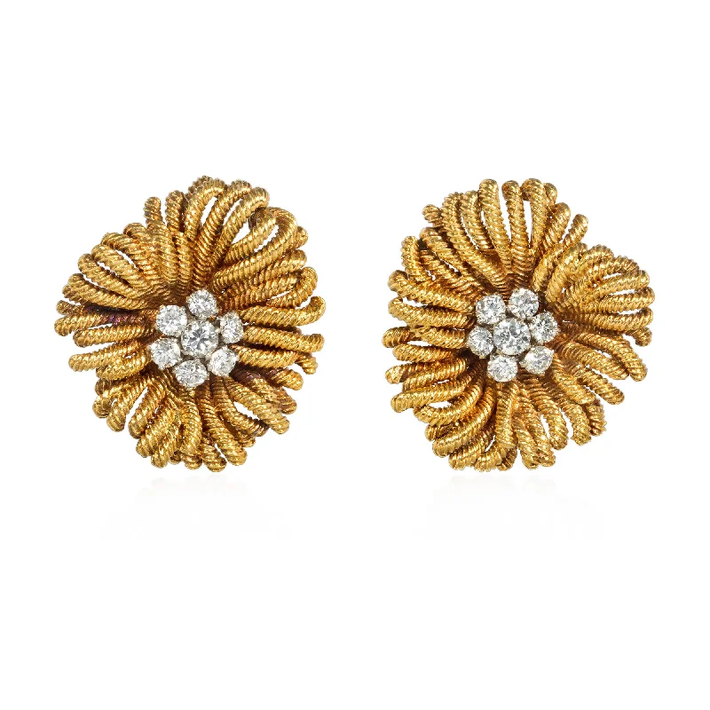 Ladies gemstone drop earrings-Van Cleef & Arpels, France gold and diamond flower earrings