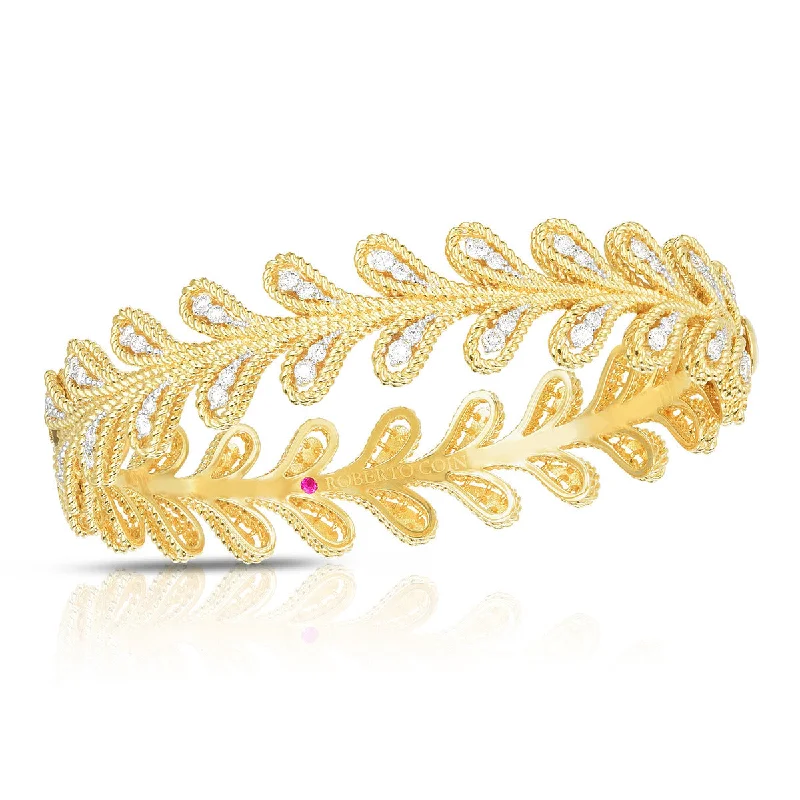 Ladies colorful bangles-18K YW Diamond Byzantine Barocco Laurel Leaf Bangle