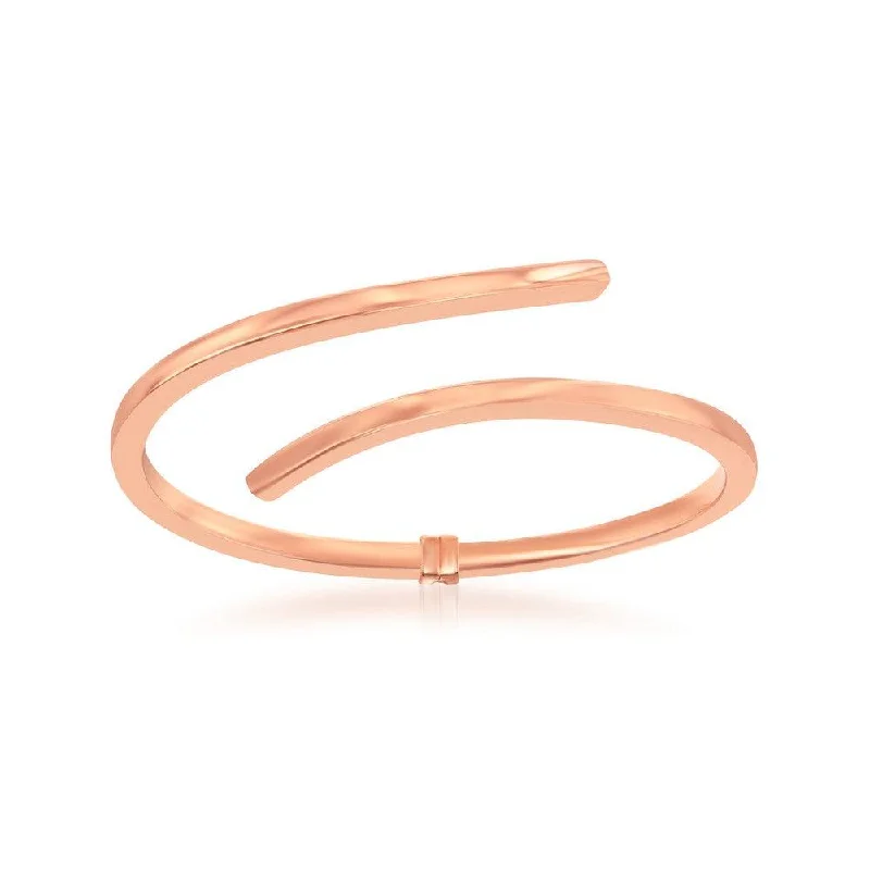 Ladies stackable bangles-Sterling Silver Rose Gold Plated Double Wave Design Bangle