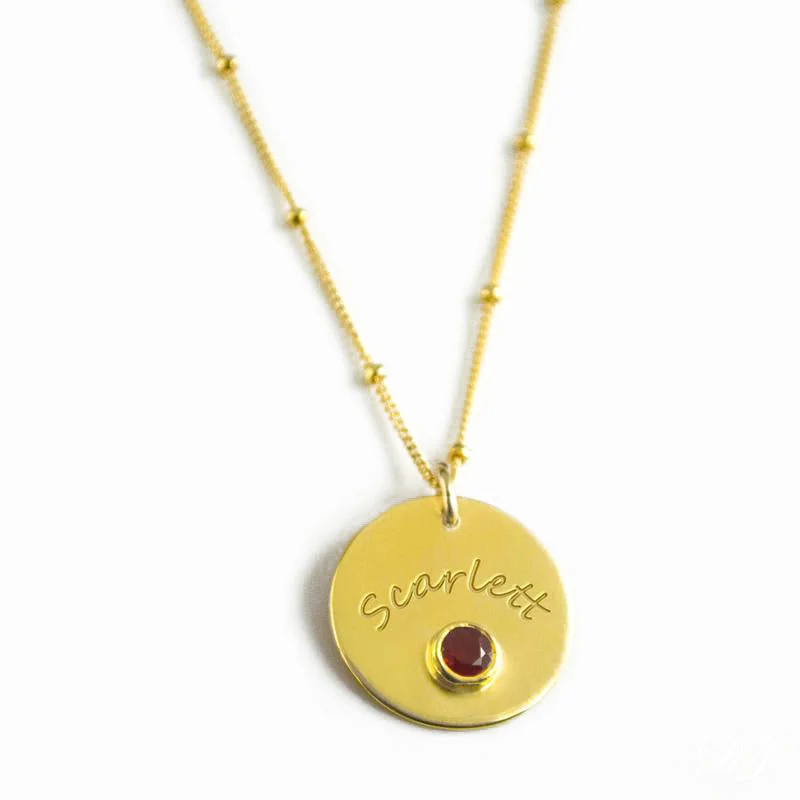 Ladies gold necklaces-January Engraved Disk Pendant Necklace