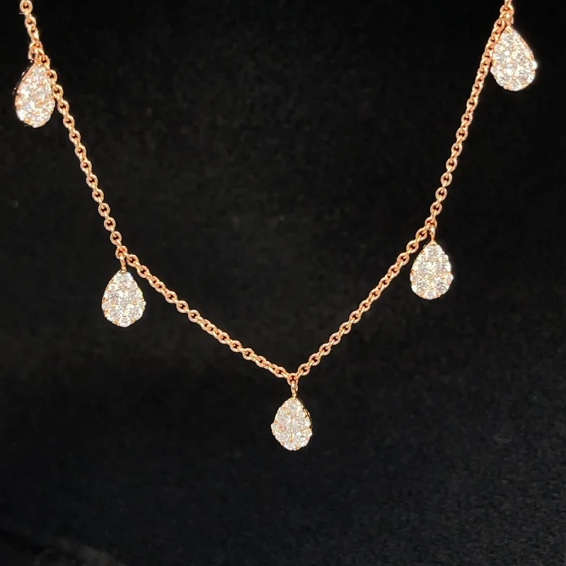 Ladies tennis necklaces-Diamond Eternity Halo Station Necklace in 18k Rose Gold - (#47-HLDIA000447)