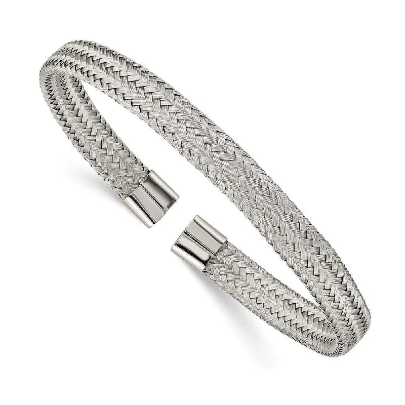 Ladies minimalist bracelets-Stainless Steel Polished 6.00mm Mesh Wire Cuff Bangle