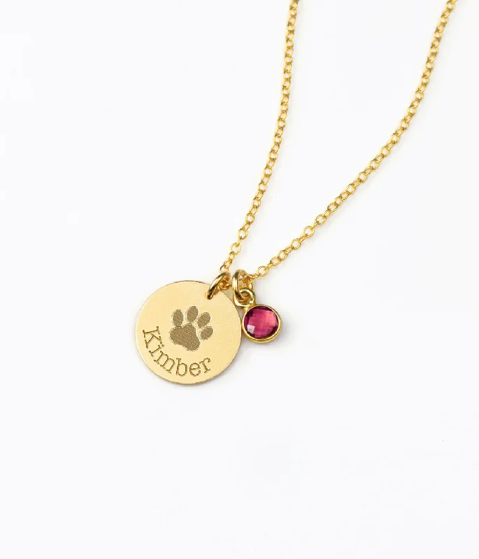 Ladies heart pendant necklaces-Paw Print Disc Necklace with Birthstone Charm