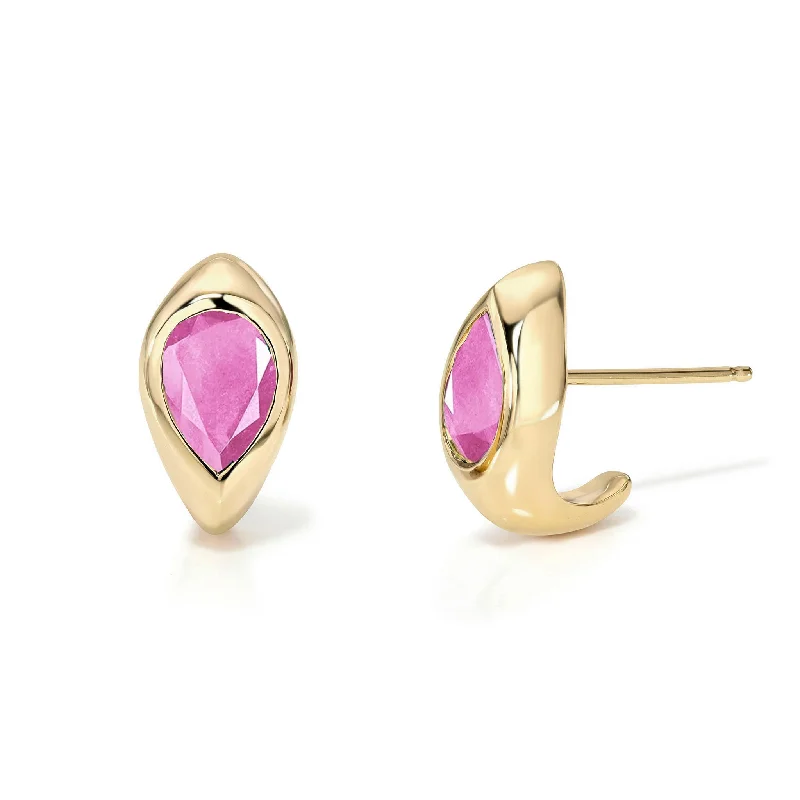 Ladies geometric earrings-Pink Sapphire Reverse Pear Stuggies | Ready to Ship