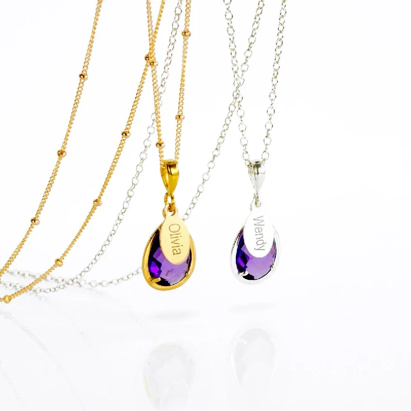 Ladies diamond necklaces-February Birthstone & Name Necklace : Purple Amethyst