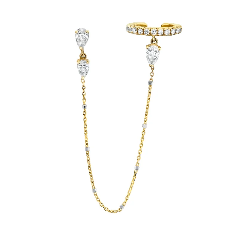 Ladies birthstone stud earrings-French Pave Ear Cuff with Triple Water Drop Diamond Twinkle Earring