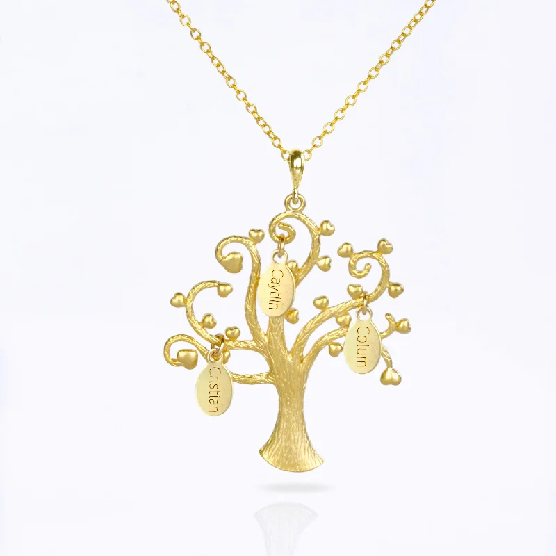 Ladies sapphire necklaces-Family Swirly Tree Necklace with Kids Names