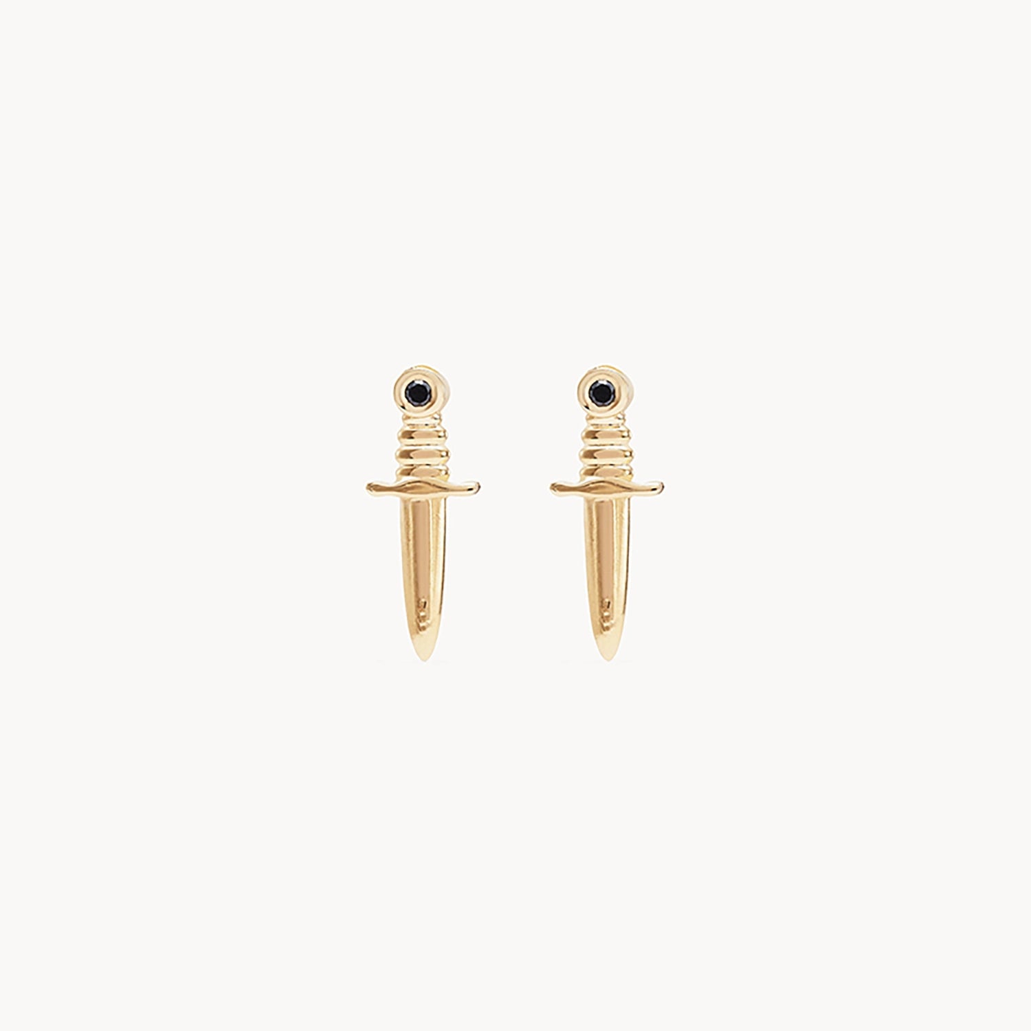 Ladies hoop diamond earrings-Dagger earring - 14k yellow gold, black diamond