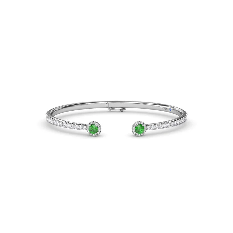 Ladies silver bracelets-Halo Emerald and Diamond Bangle BB1799E