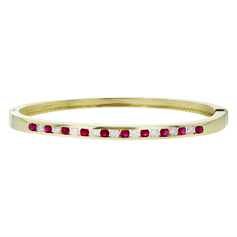 Ladies custom bracelets-Suna 18K Yellow Gold Ruby and Diamond Bangle