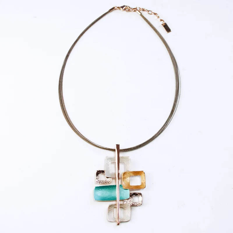 Ladies charm necklaces-Boho Style Interlocking Squares Necklace